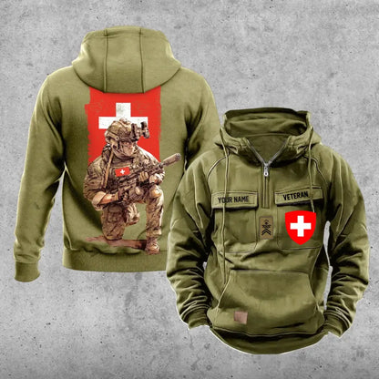 Sweat à capuche vintage personnalisé soldat/vétéran suisse imprimé sur toute la surface - 21062402QA