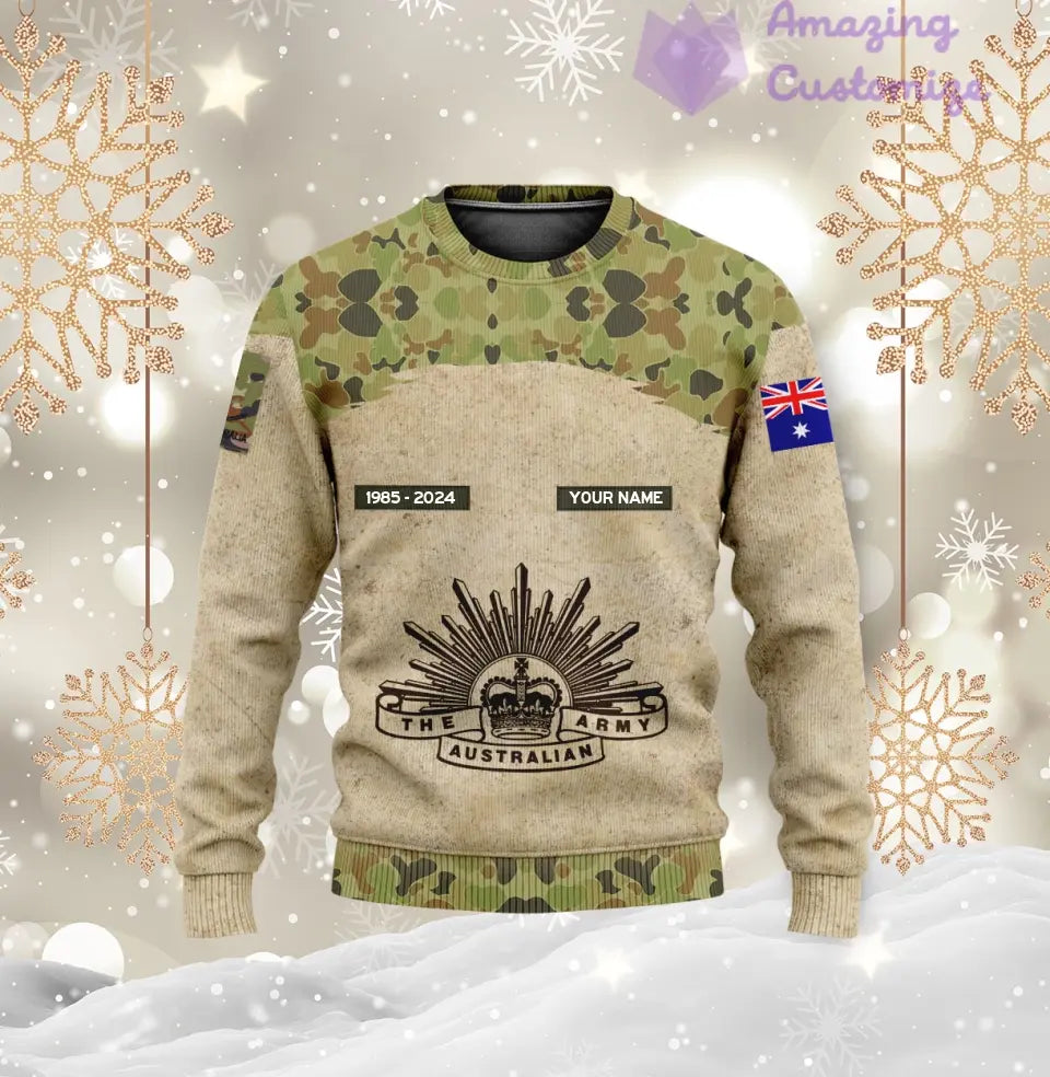 Sweat à capuche personnalisé avec motif camouflage soldat/vétéran australien, nom, année et grade, imprimé sur toute la surface - 17193600