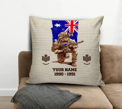 Personalisiertes Kissen für australische Soldaten/Veteranen mit Namen, Jahr und Rang, 3D-Druck – 03072401UT