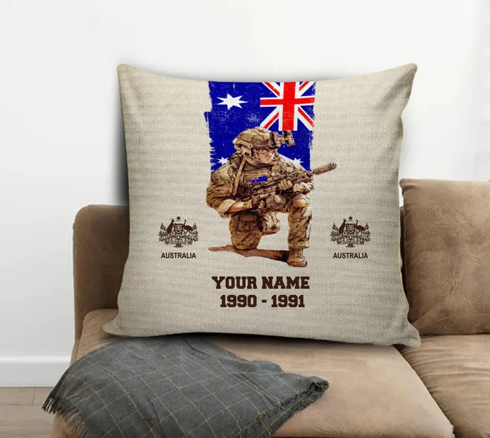 Personalisiertes Kissen für australische Soldaten/Veteranen mit Namen, Jahr und Rang, 3D-Druck – 03072401UT