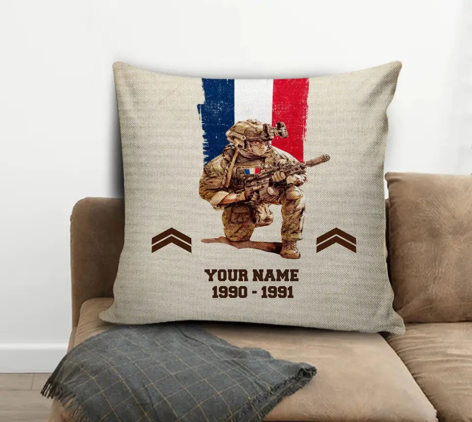 Oreiller personnalisé soldat/vétéran de la France avec nom, année et grade imprimé en 3D - 03072401UT