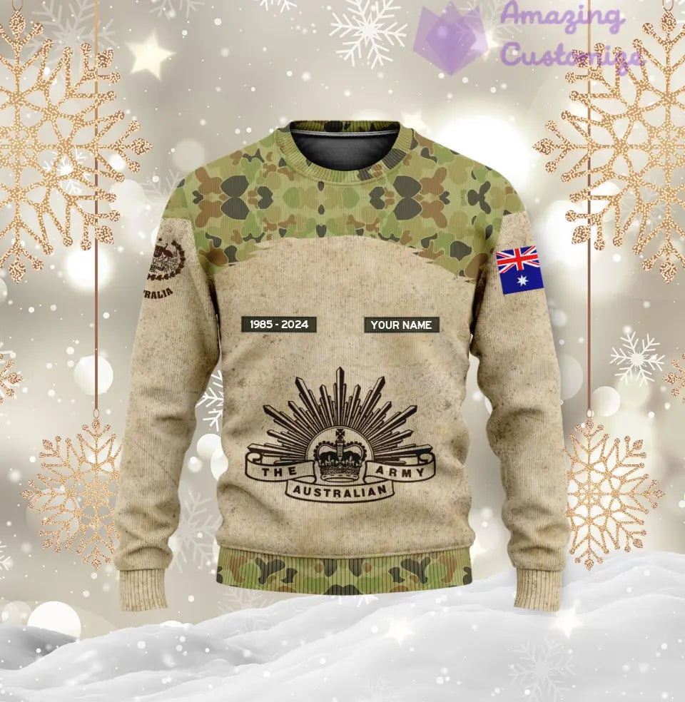 Personalisierter australischer Soldat/Veteranen-Hoodie im Camouflage-Stil mit Namen, Jahr und Rang, komplett bedruckt – 17200512