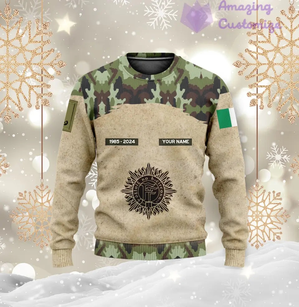 Sweat à capuche personnalisé avec motif camouflage soldat/vétéran irlandais, nom, année et grade, imprimé sur toute la surface - 17200512