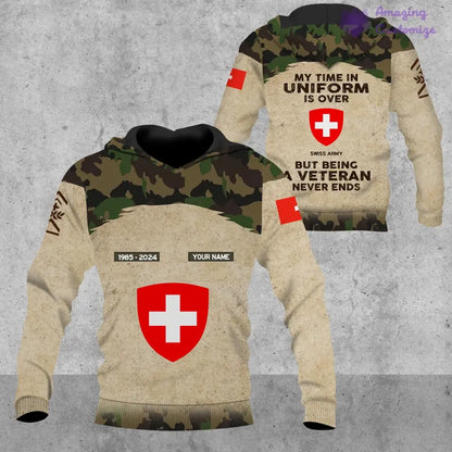 Personalisierter Kapuzenpullover mit Schweizer Soldat/Veteran mit Namen, Jahr und Rang, komplett bedruckt – 17200512