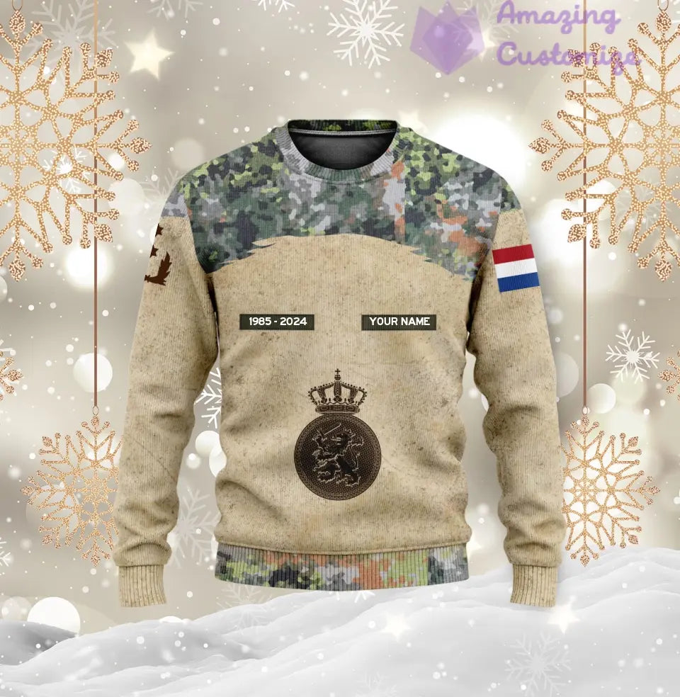 Sweat à capuche personnalisé avec motif camouflage soldat/vétéran des Pays-Bas avec nom, année et grade imprimé sur toute la surface - 17200512