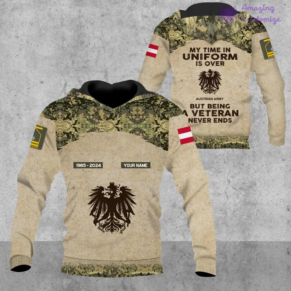 Personalized Austria Soldier/Veteran with Name, Year and Rank Hoodie All Over Printed - 17200512