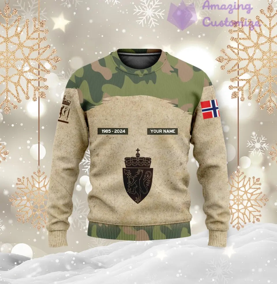 Personalisierter Kapuzenpullover mit Rundumdruck für norwegischen Soldaten/Veteranen mit Namen, Jahr und Rang – 17200512