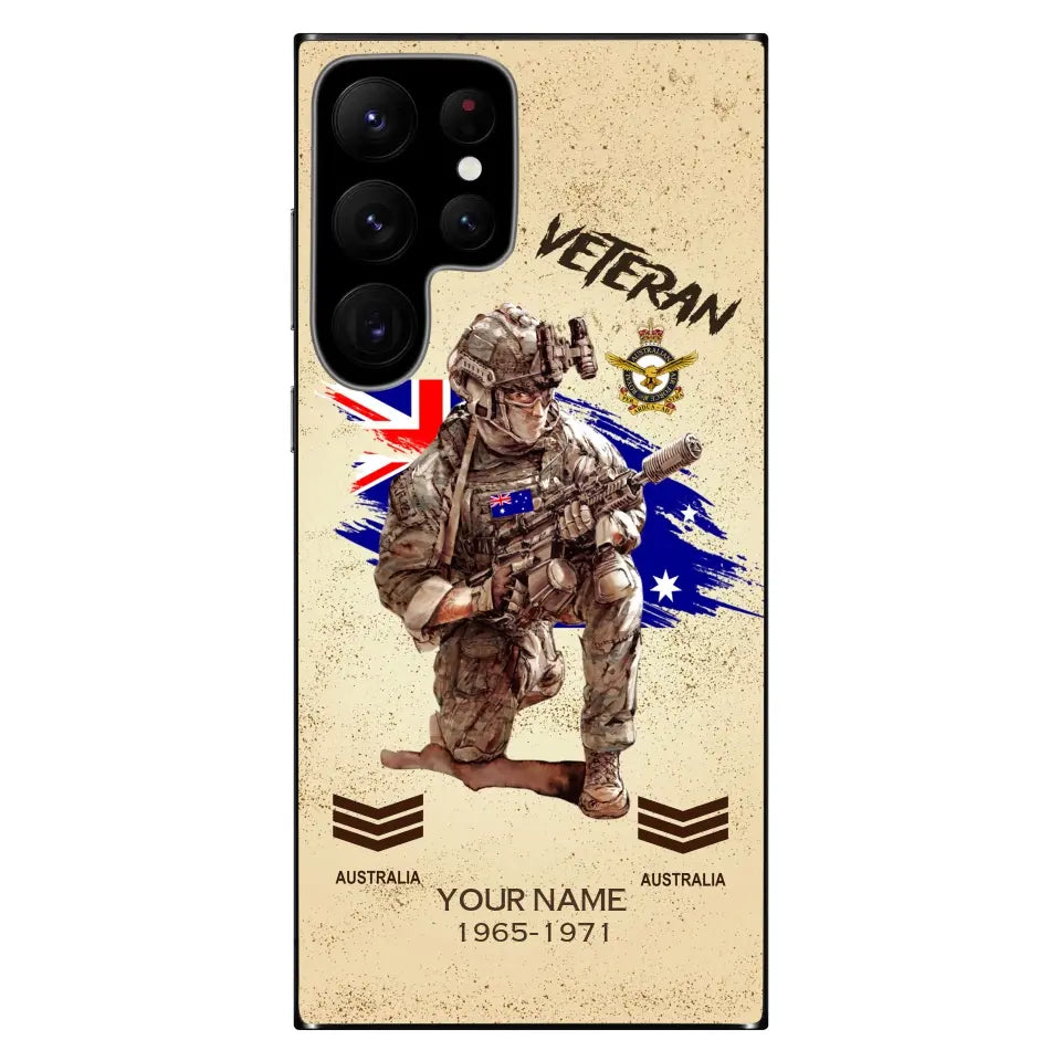 Étui de téléphone personnalisé pour soldat/vétéran australien avec grade, année et nom imprimés - 050724