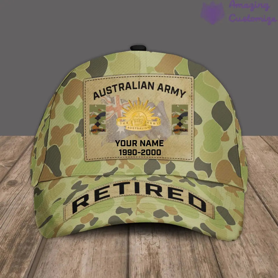 Personalisierter Rang, Jahr und Name australischer Soldat/Veteran, Camouflage-Baseballkappe für Veteranen – 17202240