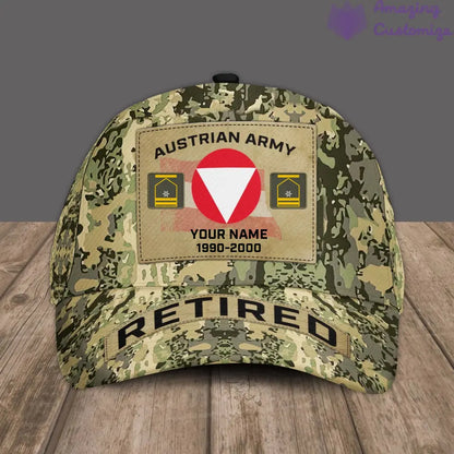 Casquette de baseball camouflage personnalisée avec rang, année et nom pour soldat/vétéran autrichien - 06072401UT