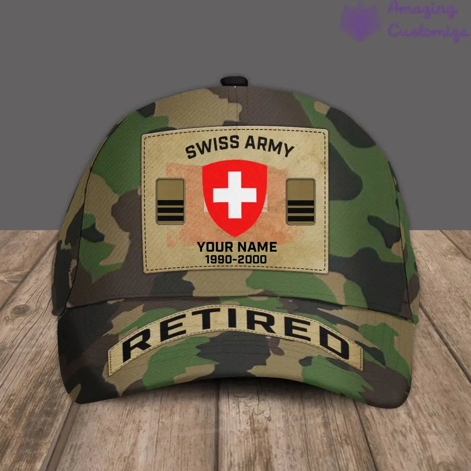 Personalized Rank, Year And Name Swiss Soldier/Veterans Camo Baseball Cap - 17202240