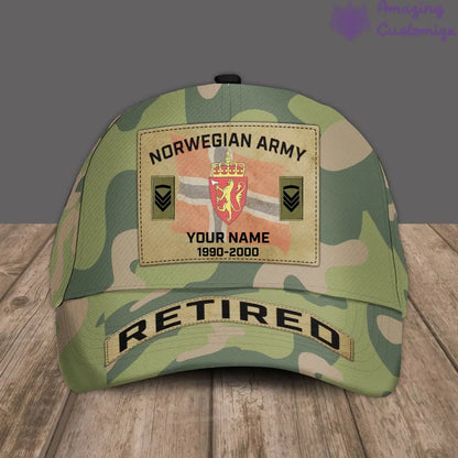 Casquette de baseball camouflage personnalisée avec rang, année et nom pour soldat/vétéran norvégien - 17202240