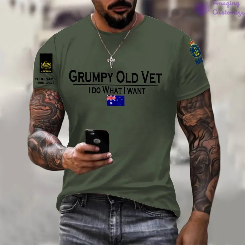 T-shirt personnalisé Australie avec nom et grade soldat/vétéran imprimé sur toute la surface - 24062401QA