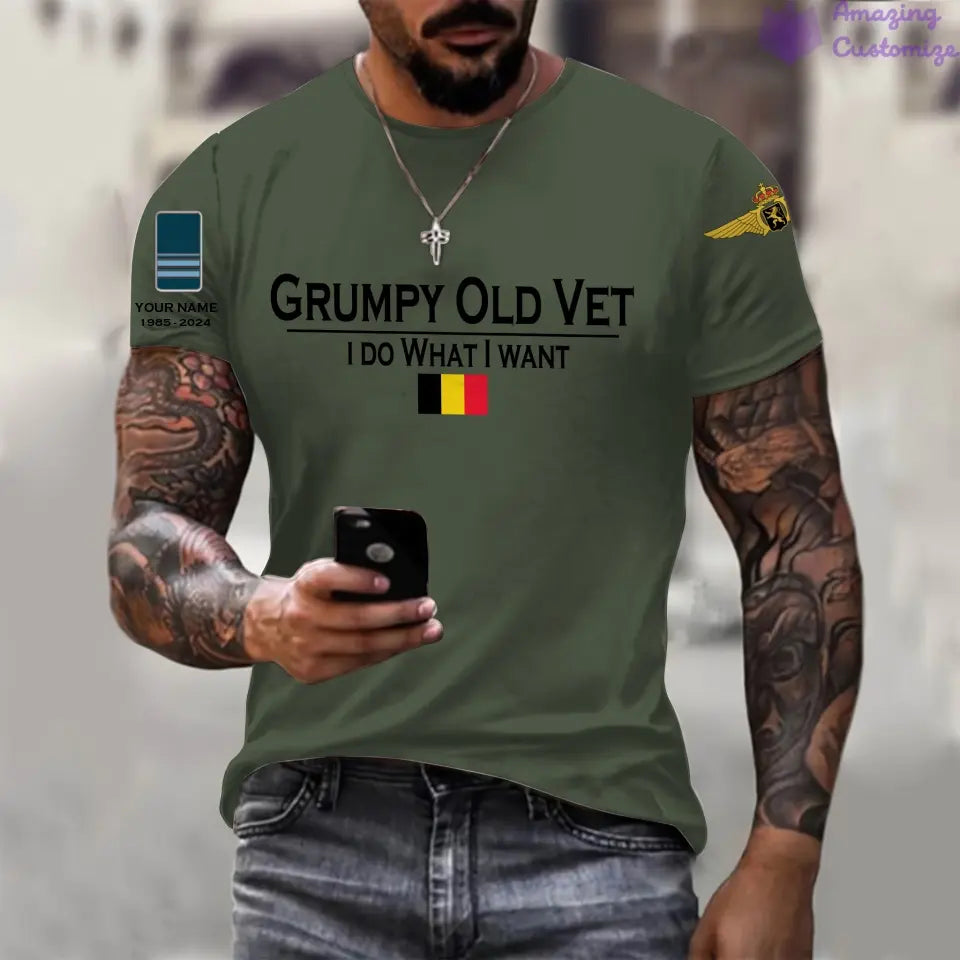 Personalisiertes Belgien-T-Shirt für Soldaten/Veteranen mit Namen und Rang, komplett bedruckt – 24062401QA