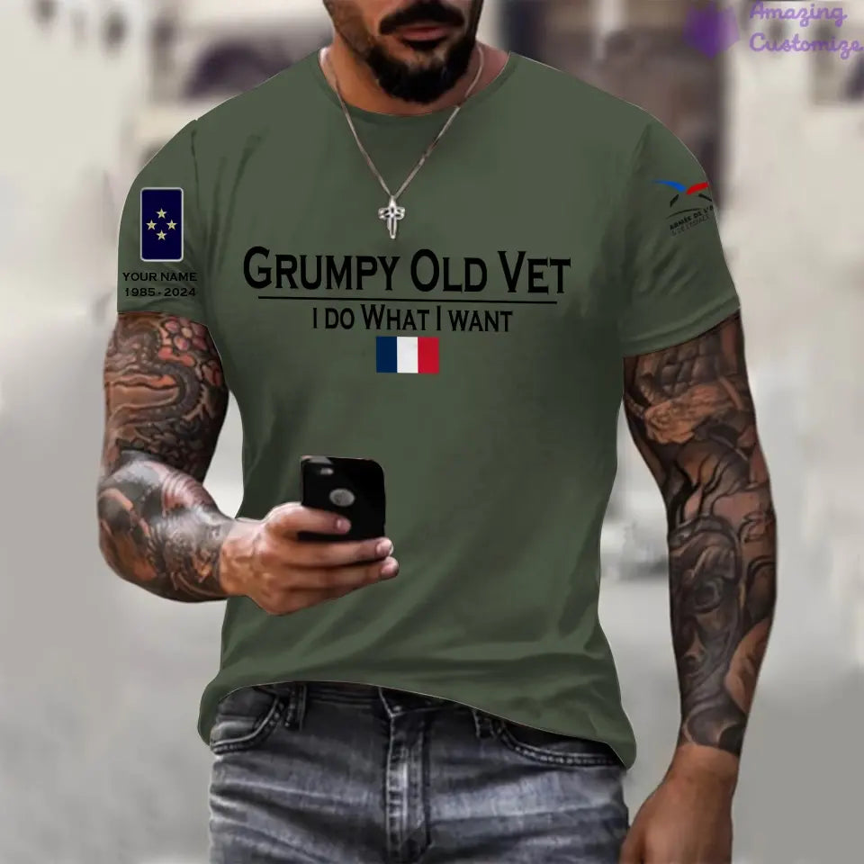 Personalisiertes Frankreich-T-Shirt für Soldaten/Veteranen mit Namen und Rang, komplett bedruckt – 24062401QA