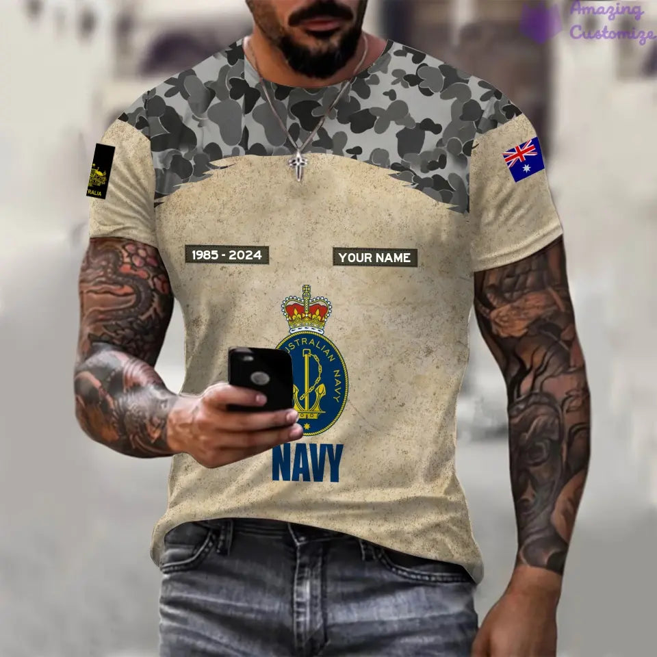 Sweat à capuche personnalisé avec motif camouflage soldat/vétéran australien, nom, année et grade, imprimé sur toute la surface - 17193600