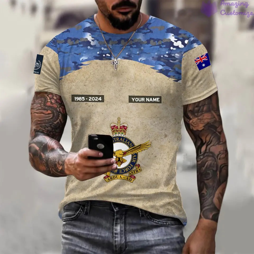 Sweat à capuche personnalisé avec motif camouflage soldat/vétéran australien, nom, année et grade, imprimé sur toute la surface - 17193600