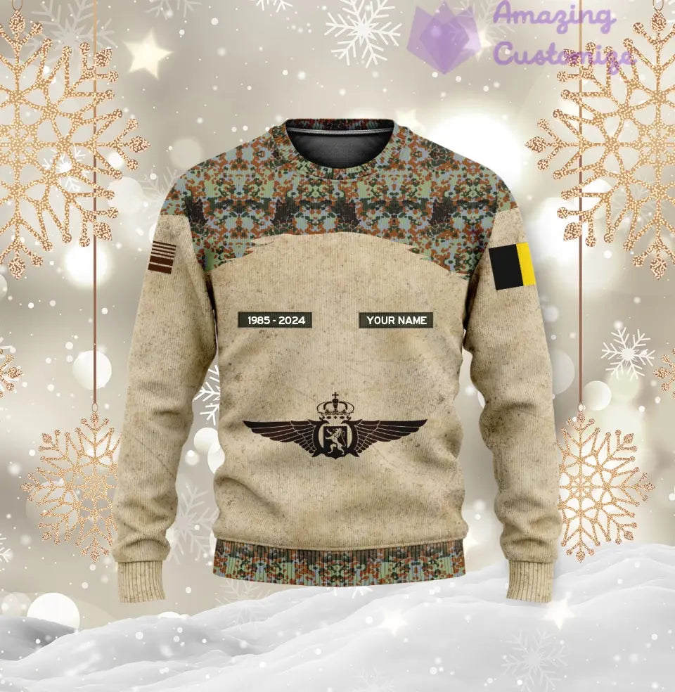 Personalisierter Kapuzenpullover mit Camouflage-Muster für belgische Soldaten/Veteranen mit Namen, Jahr und Rang, komplett bedruckt – 17200512