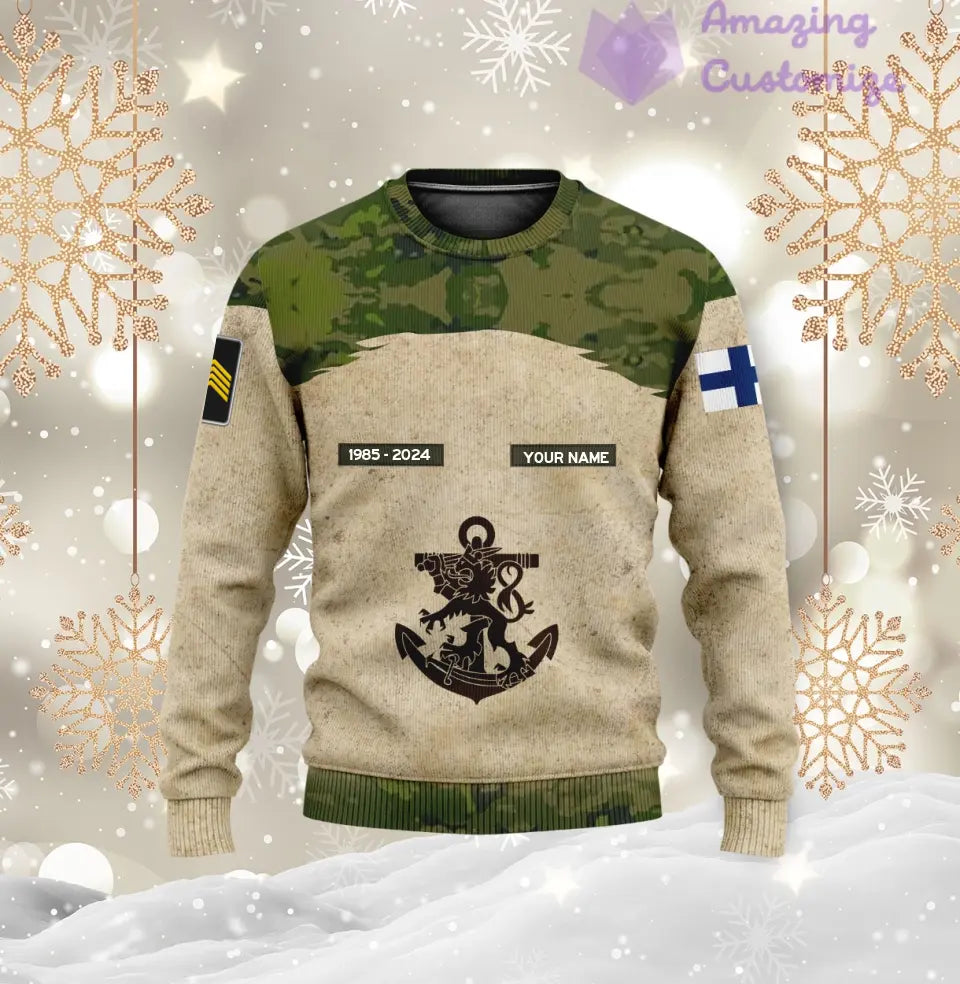 Personalisierter Kapuzenpullover mit Camouflage-Muster für finnische Soldaten/Veteranen mit Namen, Jahr und Rang, komplett bedruckt – 17200512