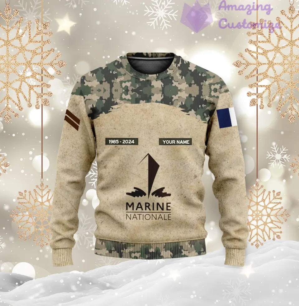 Personalisierter Kapuzenpullover mit Camouflage-Muster für französische Soldaten/Veteranen mit Namen, Jahr und Rang, komplett bedruckt – 17200512