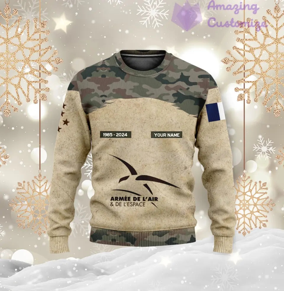 Sweat à capuche personnalisé avec camouflage soldat/vétéran de la France avec nom, année et grade imprimés sur toute la surface - 17200512