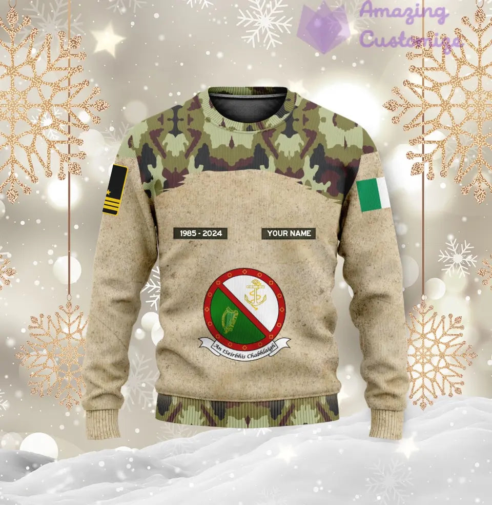 Sweat à capuche personnalisé avec motif camouflage soldat/vétéran irlandais, nom, année et grade, imprimé sur toute la surface - 17200512