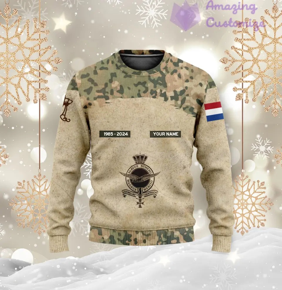 Sweat à capuche personnalisé avec motif camouflage soldat/vétéran des Pays-Bas avec nom, année et grade imprimé sur toute la surface - 17200512