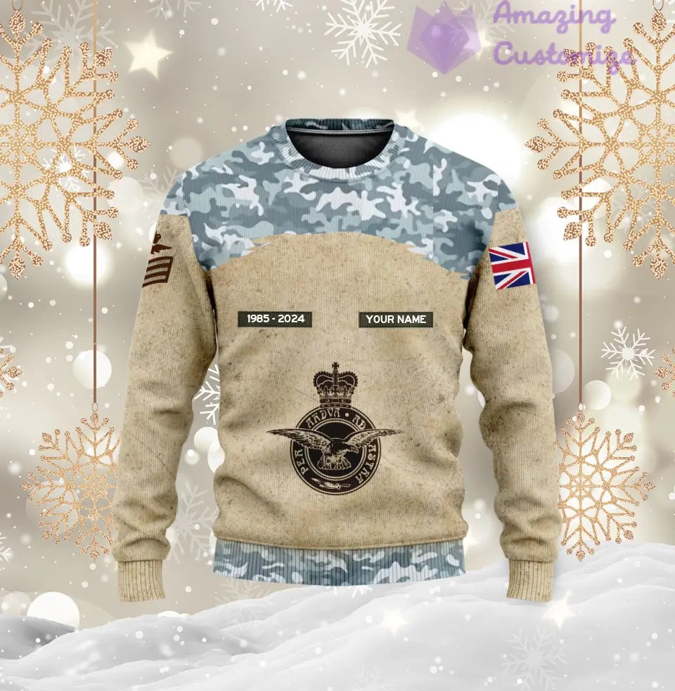 Personalisierter Kapuzenpullover mit Camouflage-Muster für britische Soldaten/Veteranen mit Namen, Jahr und Rang, komplett bedruckt – 17200512