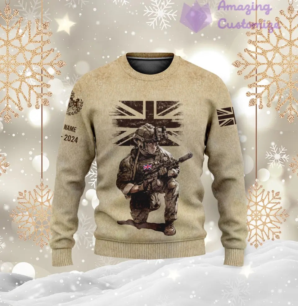 Sweat à capuche personnalisé avec motif camouflage soldat/vétéran britannique et nom, année et grade, imprimé sur toute la surface - 17229888