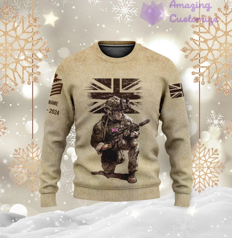 Sweat à capuche personnalisé avec motif camouflage soldat/vétéran britannique et nom, année et grade, imprimé sur toute la surface - 17229888