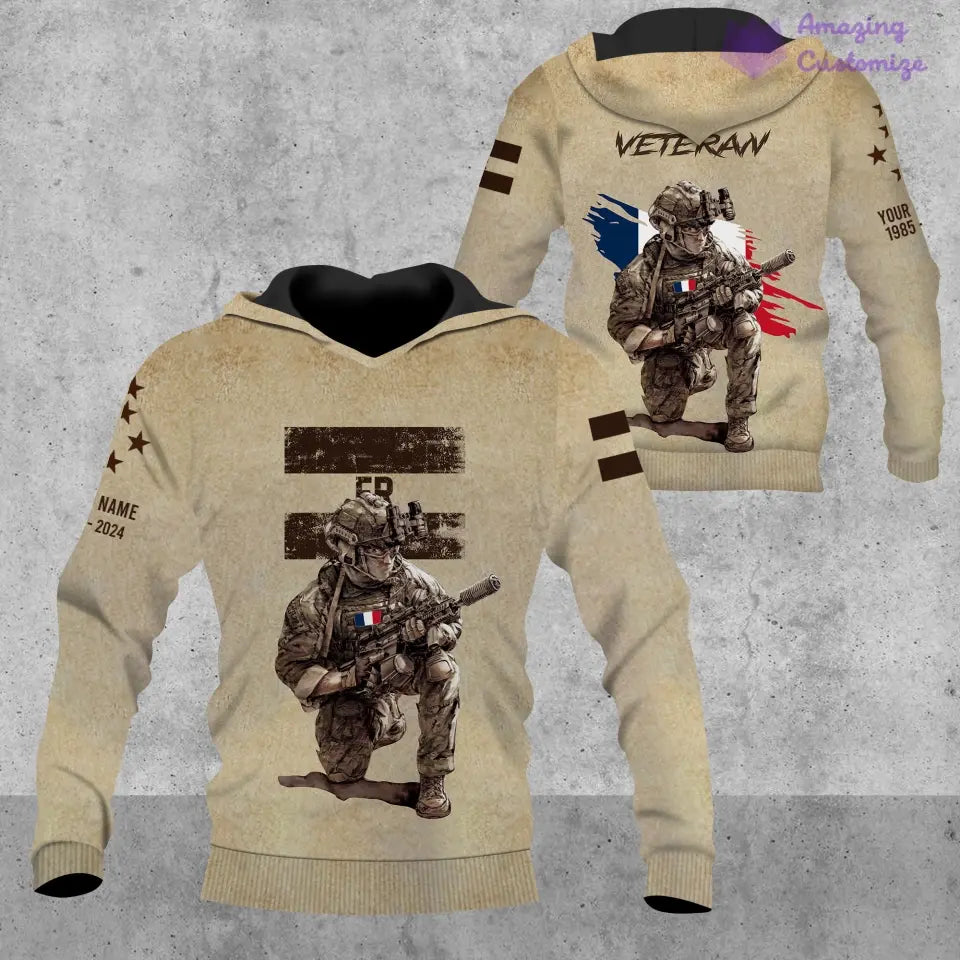 Personalized France Soldier/Veteran Camo with Name, Year and Rank Hoodie All Over Printed - 17229888