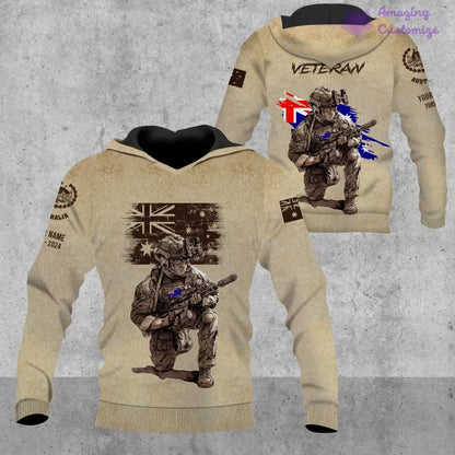 Sweat à capuche personnalisé avec motif camouflage soldat/vétéran australien et nom, année et grade, imprimé sur toute la surface - 17229888