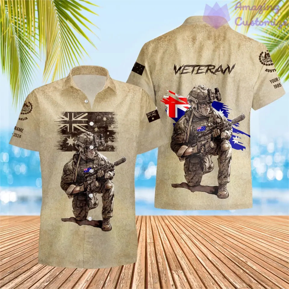 Sweat à capuche personnalisé avec motif camouflage soldat/vétéran australien et nom, année et grade, imprimé sur toute la surface - 17229888