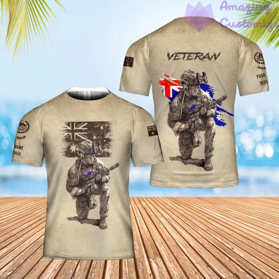 Sweat à capuche personnalisé avec motif camouflage soldat/vétéran australien et nom, année et grade, imprimé sur toute la surface - 17229888