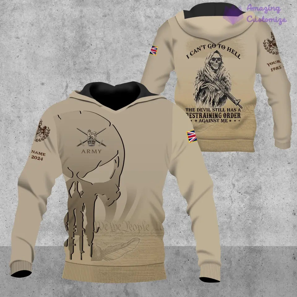 Sweat à capuche personnalisé avec motif camouflage soldat/vétéran britannique et nom, année et grade, imprimé sur toute la surface - 17205696