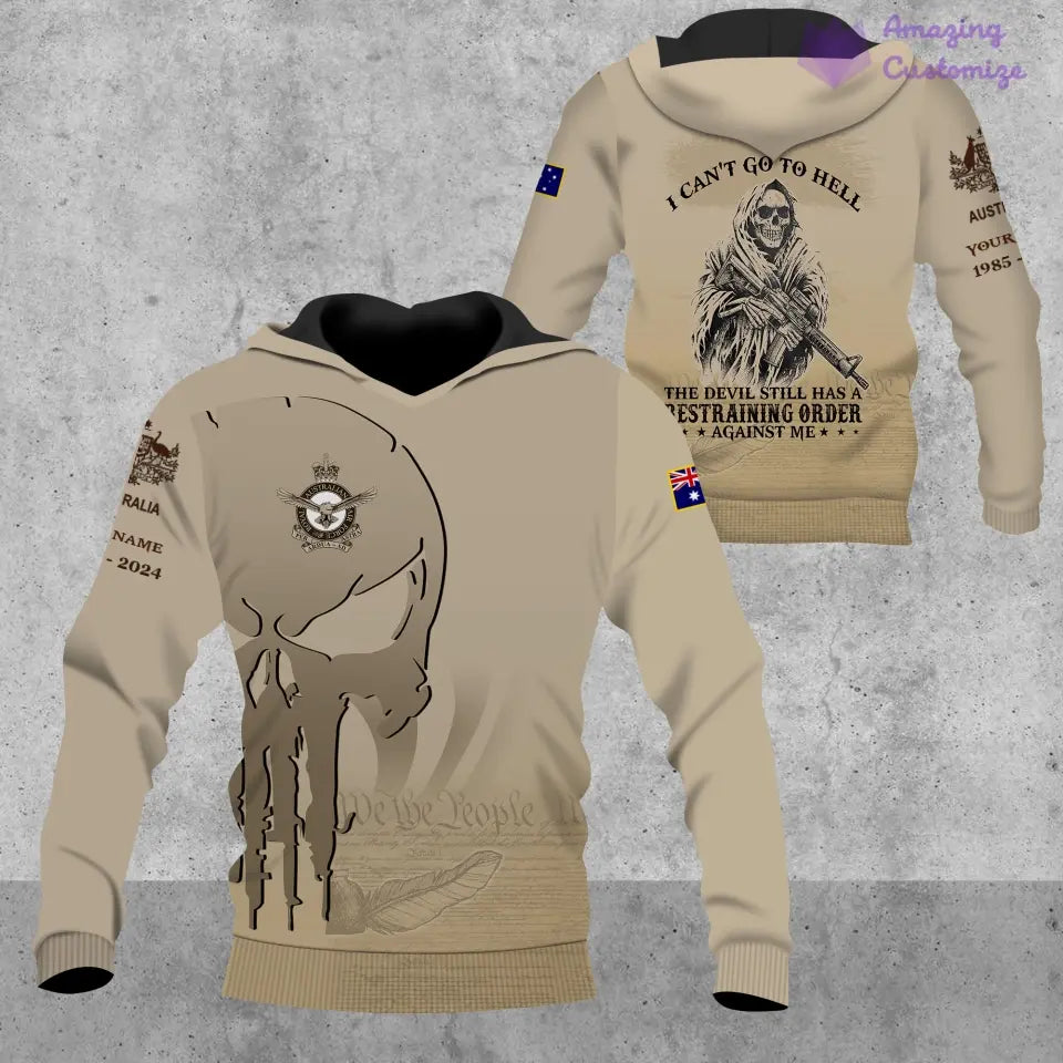 Sweat à capuche personnalisé avec motif camouflage soldat/vétéran australien et nom, année et grade, imprimé sur toute la surface - 17205696