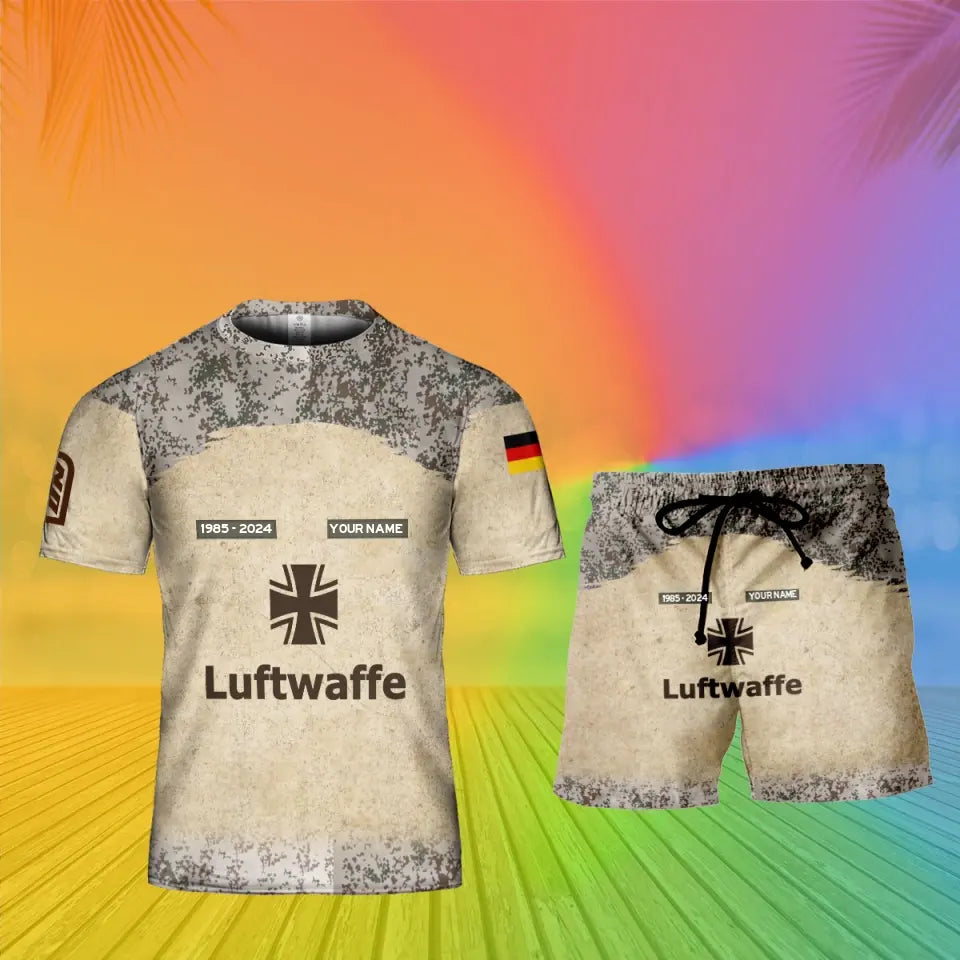 Personalized Germany Soldier/ Veteran Camo With Name, Year And Rank Combo T-Shirt + Short 3D Printed  - 17200512