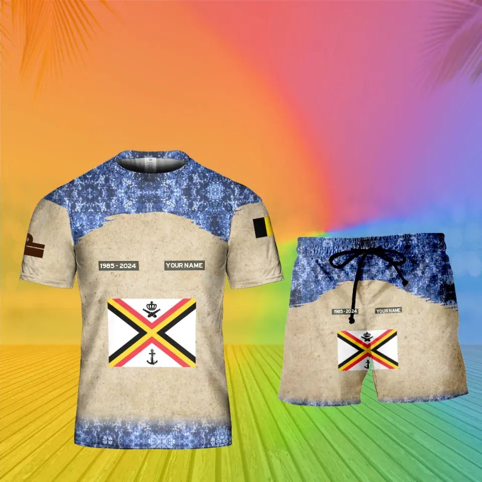 Personalisiertes belgisches Soldaten-/Veteranen-Tarnmuster mit Namen, Jahr und Rang, Kombi-T-Shirt + Short, 3D-Druck – 17200512