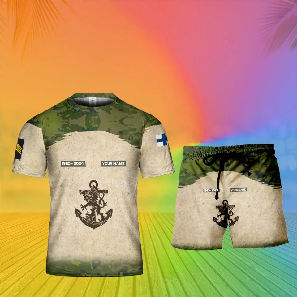 T-shirt personnalisé avec camouflage soldat/vétéran finlandais avec nom, année et grade + short imprimé en 3D - 17200512