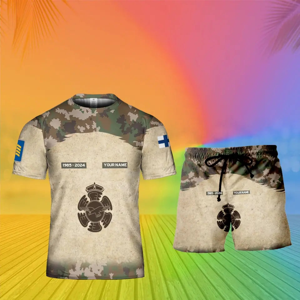 Personalized Finland Soldier/ Veteran Camo With Name, Year And Rank Combo T-Shirt + Short 3D Printed  - 17200512