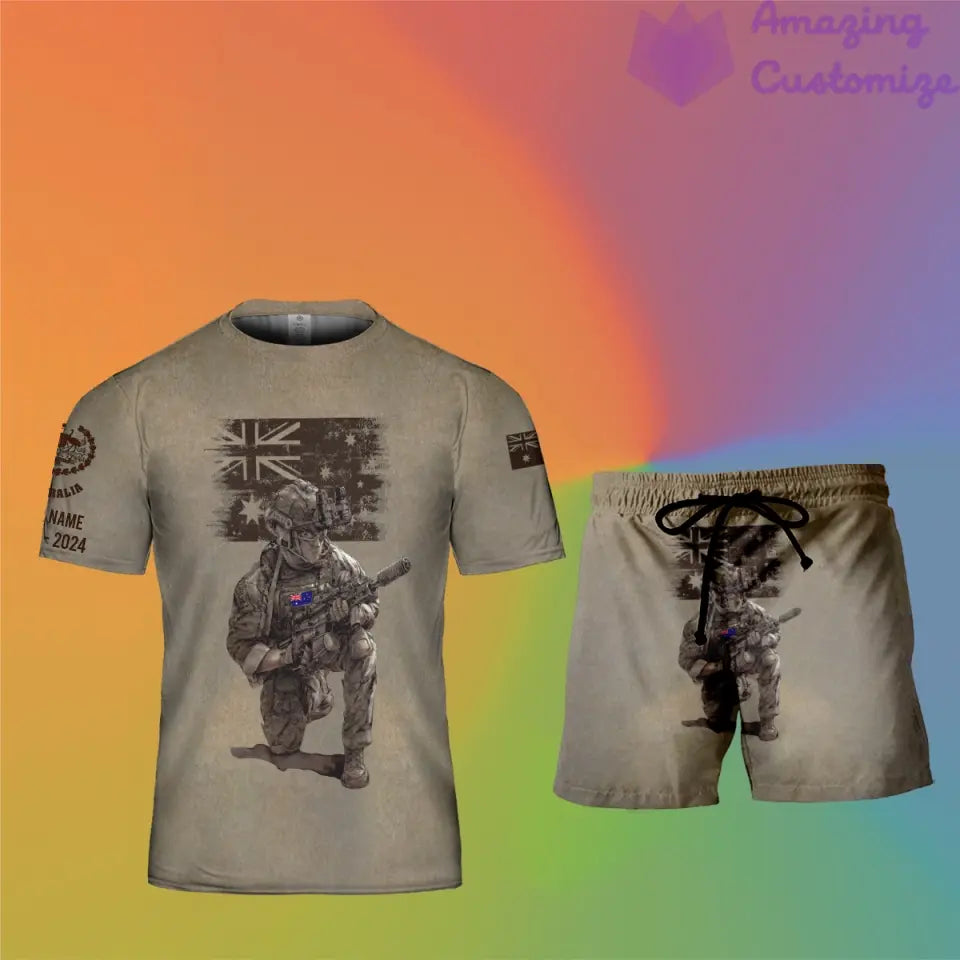 Personalized Australia Soldier/ Veteran Camo With Name, Year And Rank Combo T-Shirt + Short 3D Printed  - 17229888