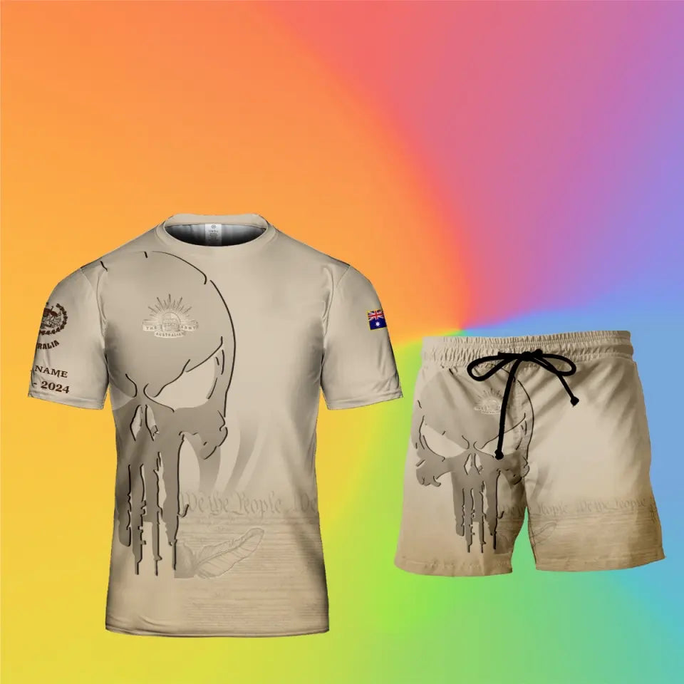 Personalized Australia Soldier/ Veteran Camo With Name, Year And Rank Combo T-Shirt + Short 3D Printed  - 17205696