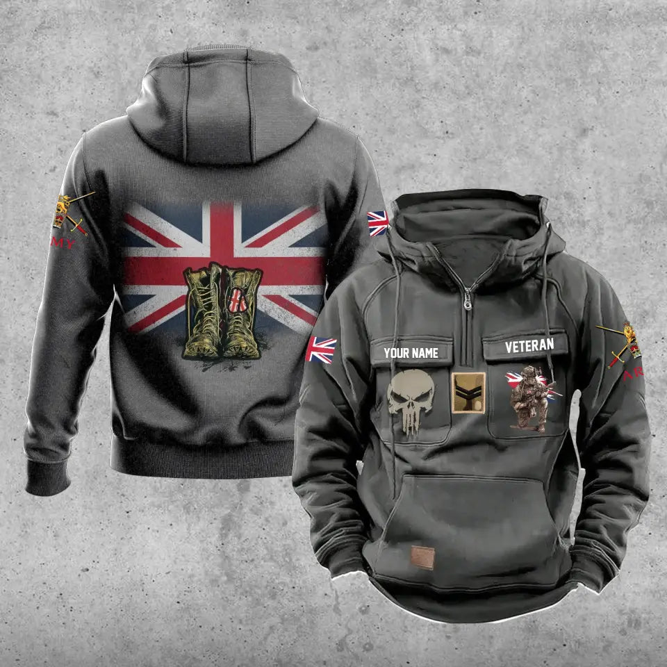 Personalisierter britischer Soldat/Veteran mit Rang und Namen, Vintage-Kapuzenpullover, komplett bedruckt – 17203968