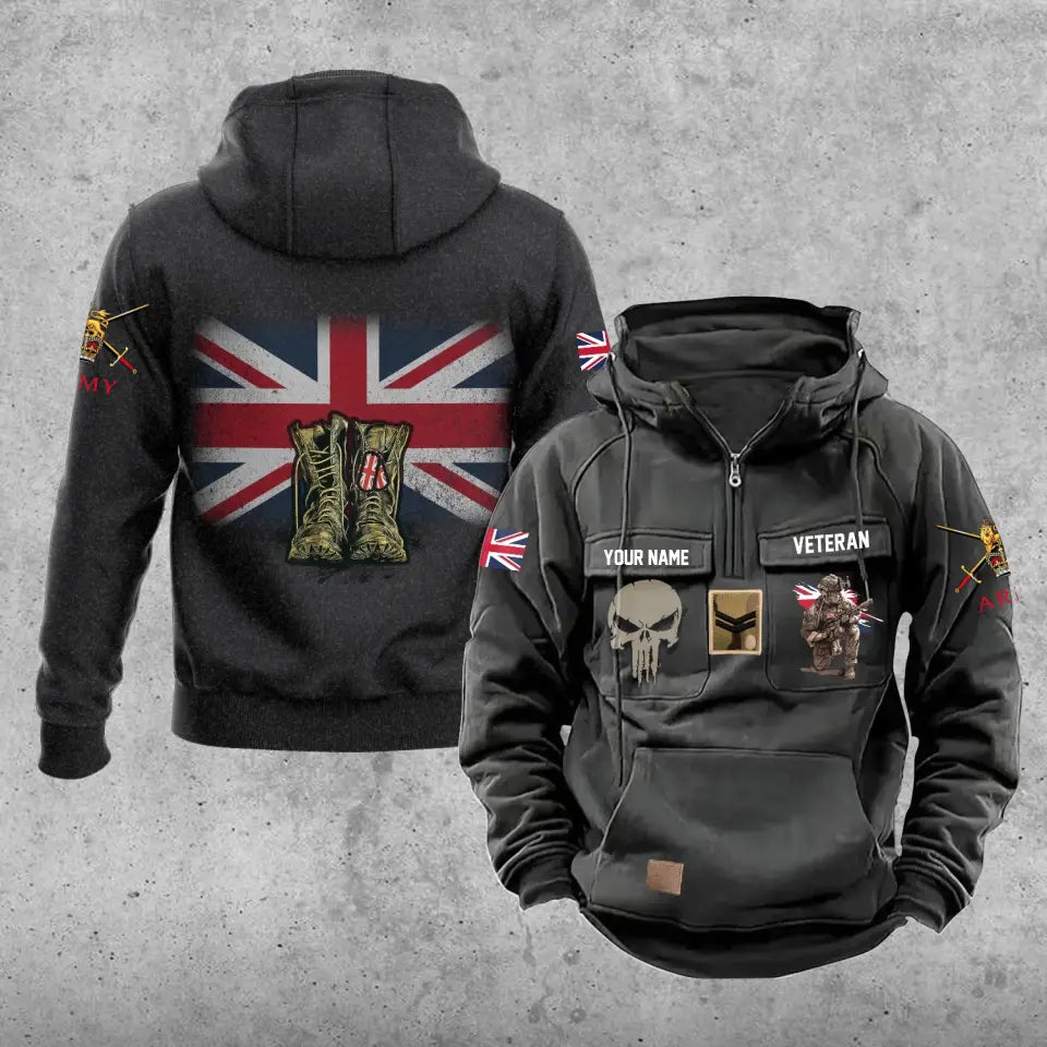 Personalisierter britischer Soldat/Veteran mit Rang und Namen, Vintage-Kapuzenpullover, komplett bedruckt – 17203968