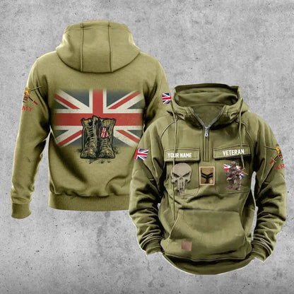 Sweat à capuche vintage personnalisé avec nom et grade de soldat/vétéran britannique imprimé sur toute la surface - 17203968