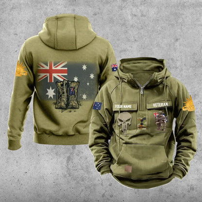 Personalisierter australischer Soldat/Veteran mit Rang und Namen, Vintage-Kapuzenpullover, komplett bedruckt – 17203968