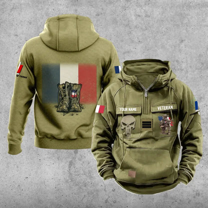 Sweat à capuche vintage personnalisé soldat/vétéran de la France avec grade et nom imprimé sur toute la surface - 17203968