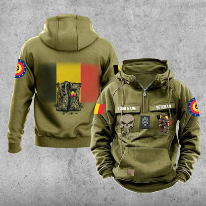 Personalisierter belgischer Soldat/Veteran mit Rang und Namen, Vintage-Kapuzenpullover, komplett bedruckt – 17203968