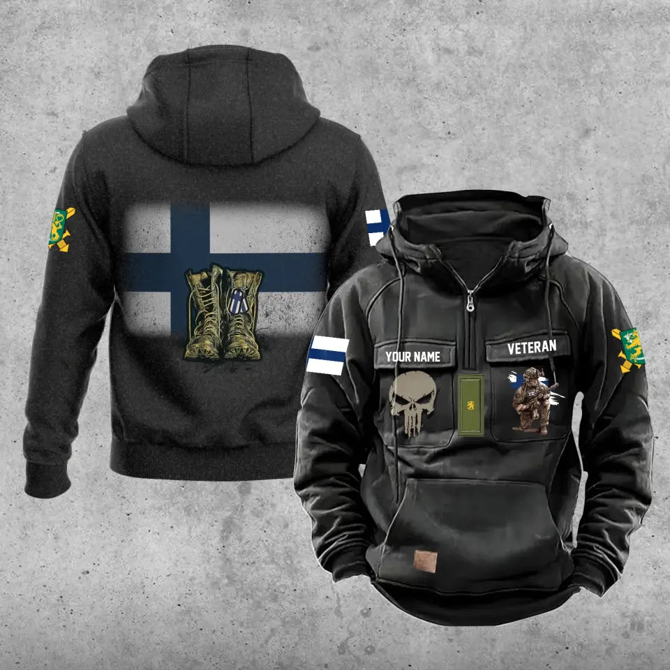 Personalisierter Finnland-Soldat/Veteran mit Rang und Namen, Vintage-Kapuzenpullover, komplett bedruckt – 17203968