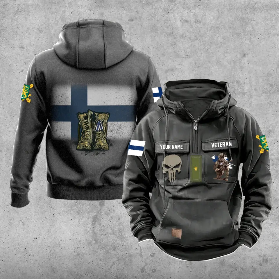 Personalisierter Finnland-Soldat/Veteran mit Rang und Namen, Vintage-Kapuzenpullover, komplett bedruckt – 17203968